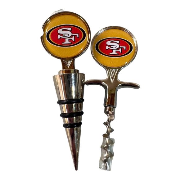 San Francisco 49ers Wine Bottle Stopper & Corkscrew Set Tailgating NFL Team Logo - Picture 2 of 5
